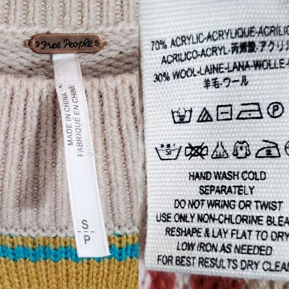 Free People BY THE FIRE Wool Blend Tan Striped Long Sleeve Sweater Dress - Picture 3 of 6